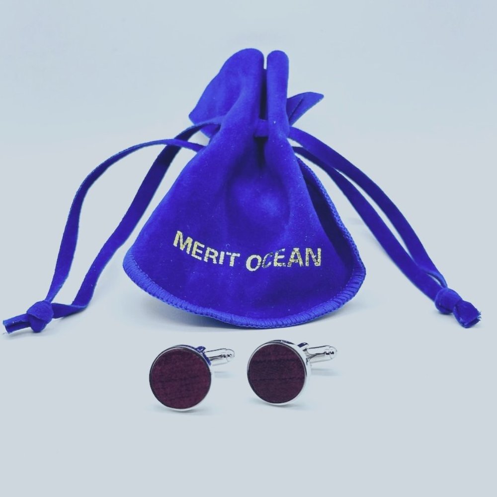 NWOT MERIT OCEAN Brown and Silver Cuff Links with Blue Jewelry Bag
